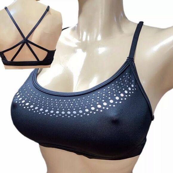 Victorias Secret Wet Look Sexy Strappy Unlined Laser cut Sport Bra light support - Picture 2 of 3